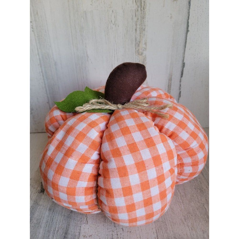 Large orange plaid pumpkin Halloween Harvest plush home decor